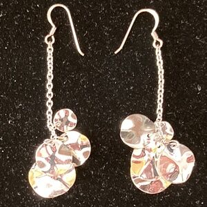 Sterling Silver Linear Wavy Disc Dangle Earrings/Rolo Link Chain/5 Discs@/NEW!!!
